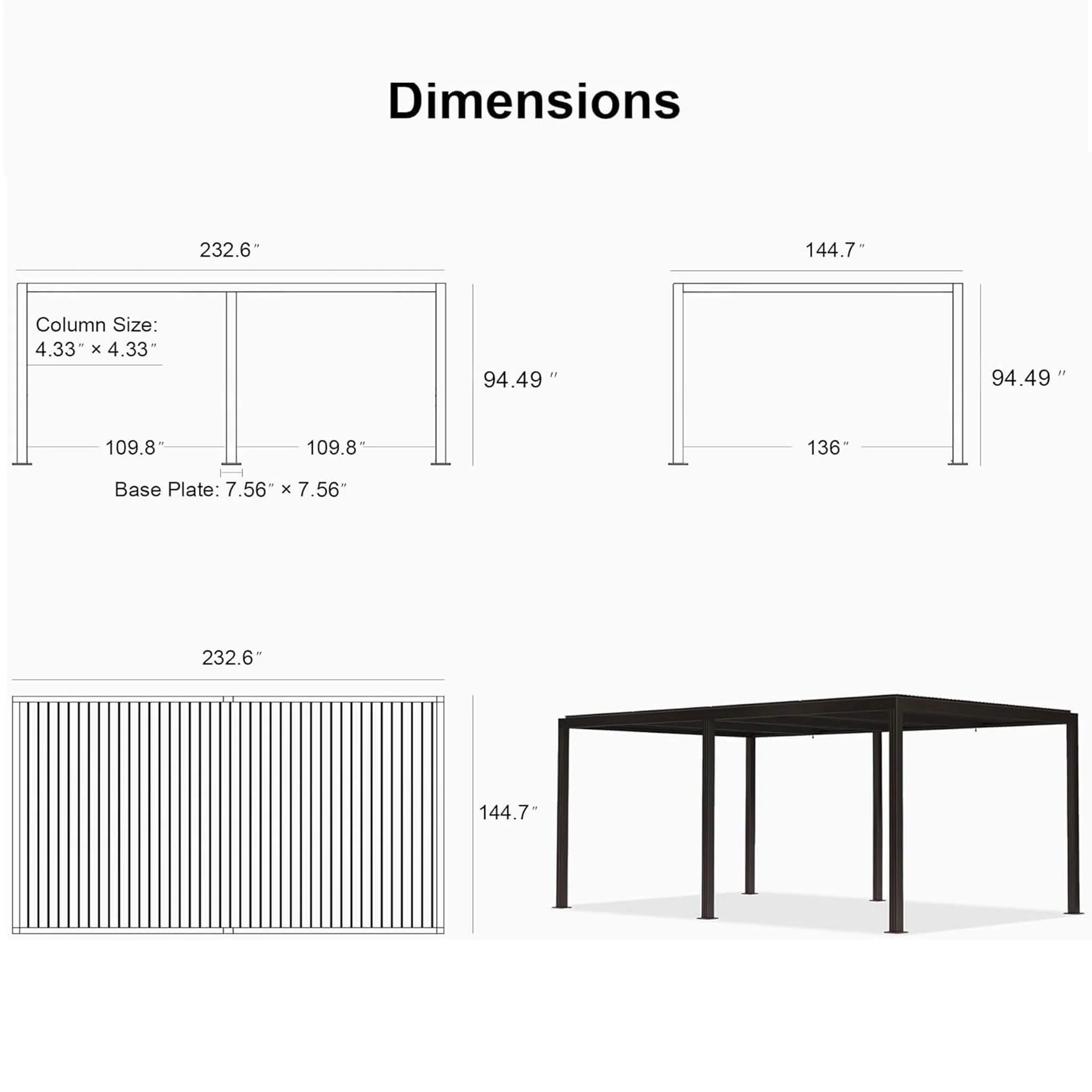 Alora Premium Outdoor Aluminum Louvered Patio Pergola with LED Lights [PERGOLA ONLY] - Image 12