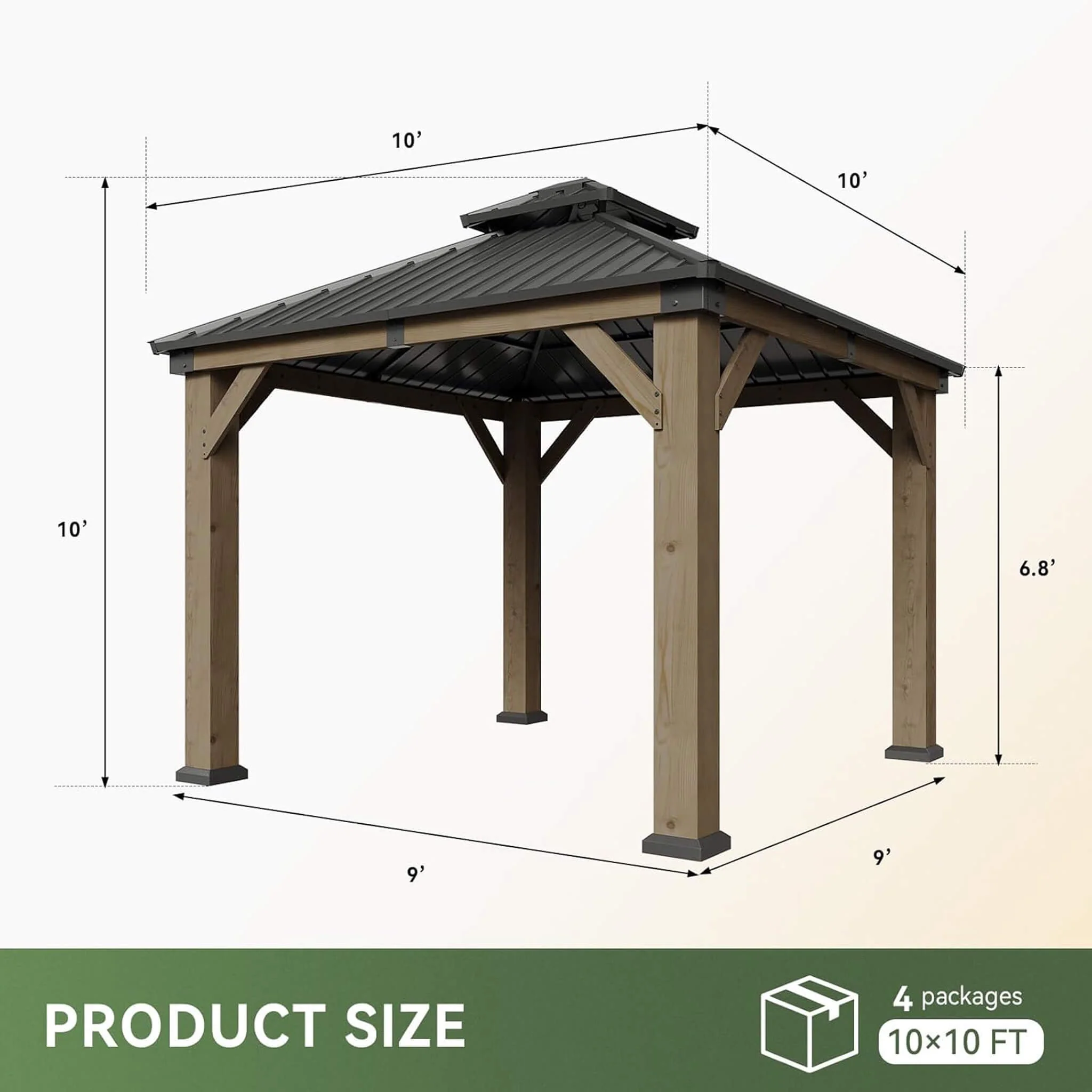 Alora Premium Outdoor Cedar Wood Galvanized Steel Hardtop Gazebo - Image 7