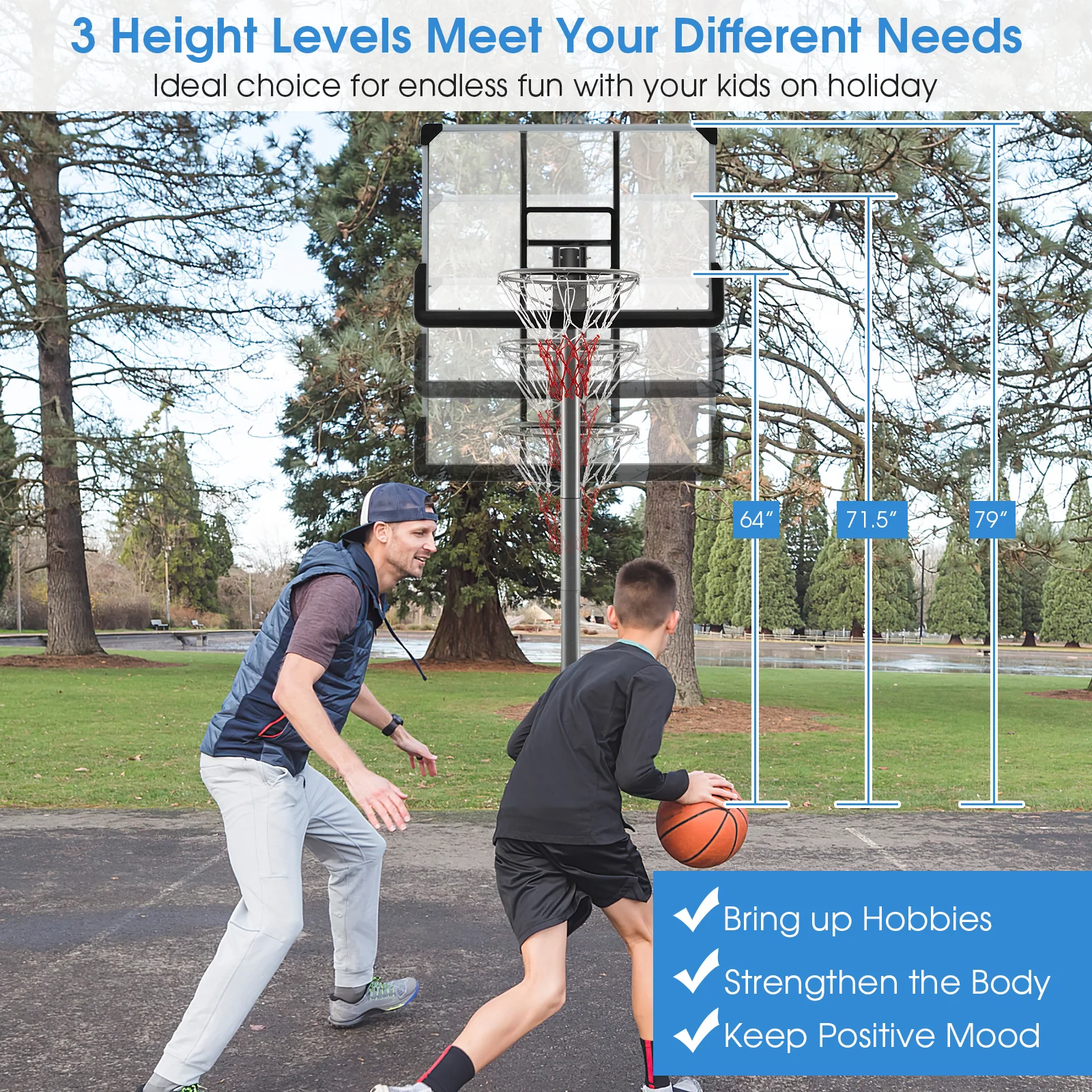 Basketball Hoop with 5.4-6.6FT Adjustable Height and 50 Inch Backboard-Black - Image 8