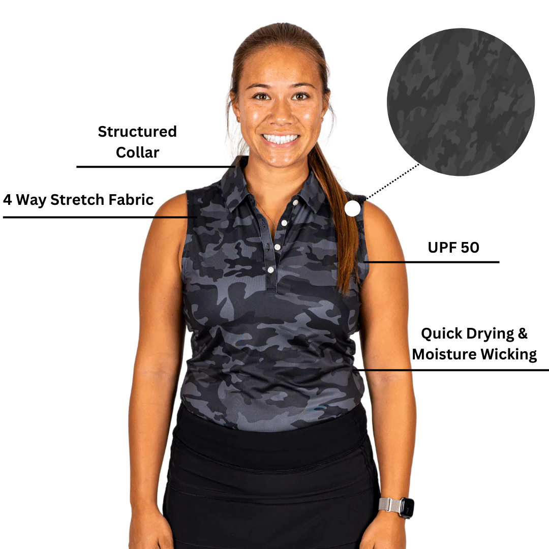 Black Camo Women's Polo (Sleeveless) - Image 3