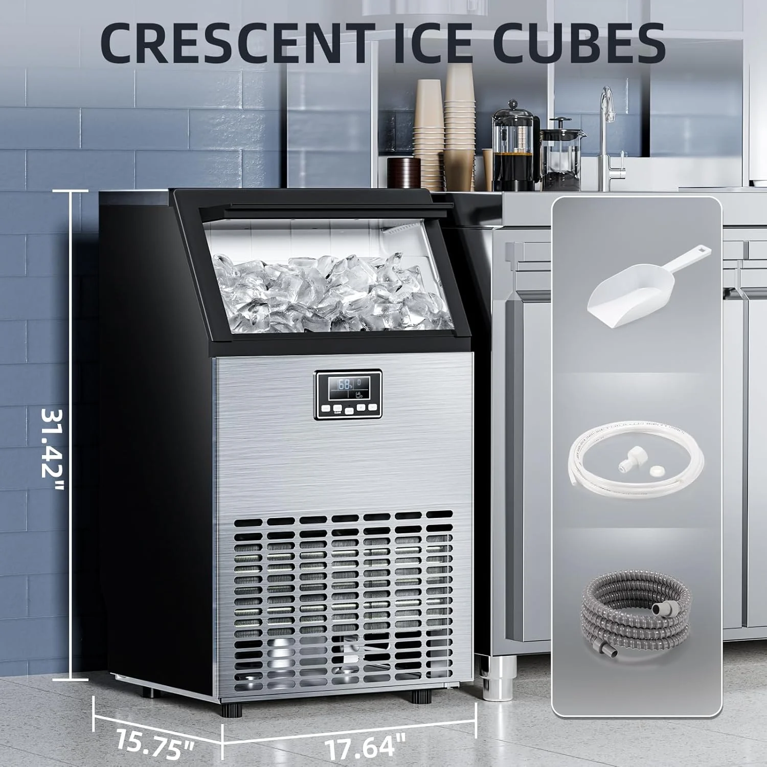 Commercial Ice Maker Machine 100lbs Moon-Shaped Ice Machine with Storage - Image 5