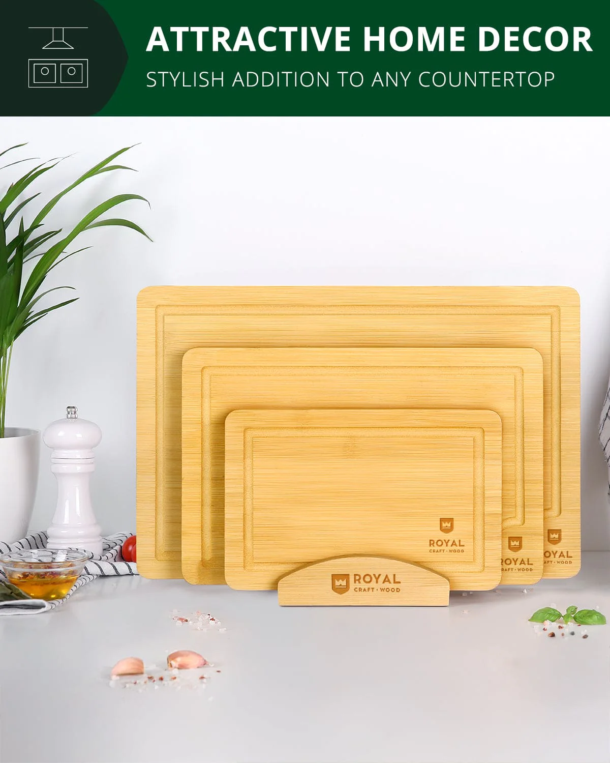 Cutting Board Stand with 3 Slots, Natural - Image 5