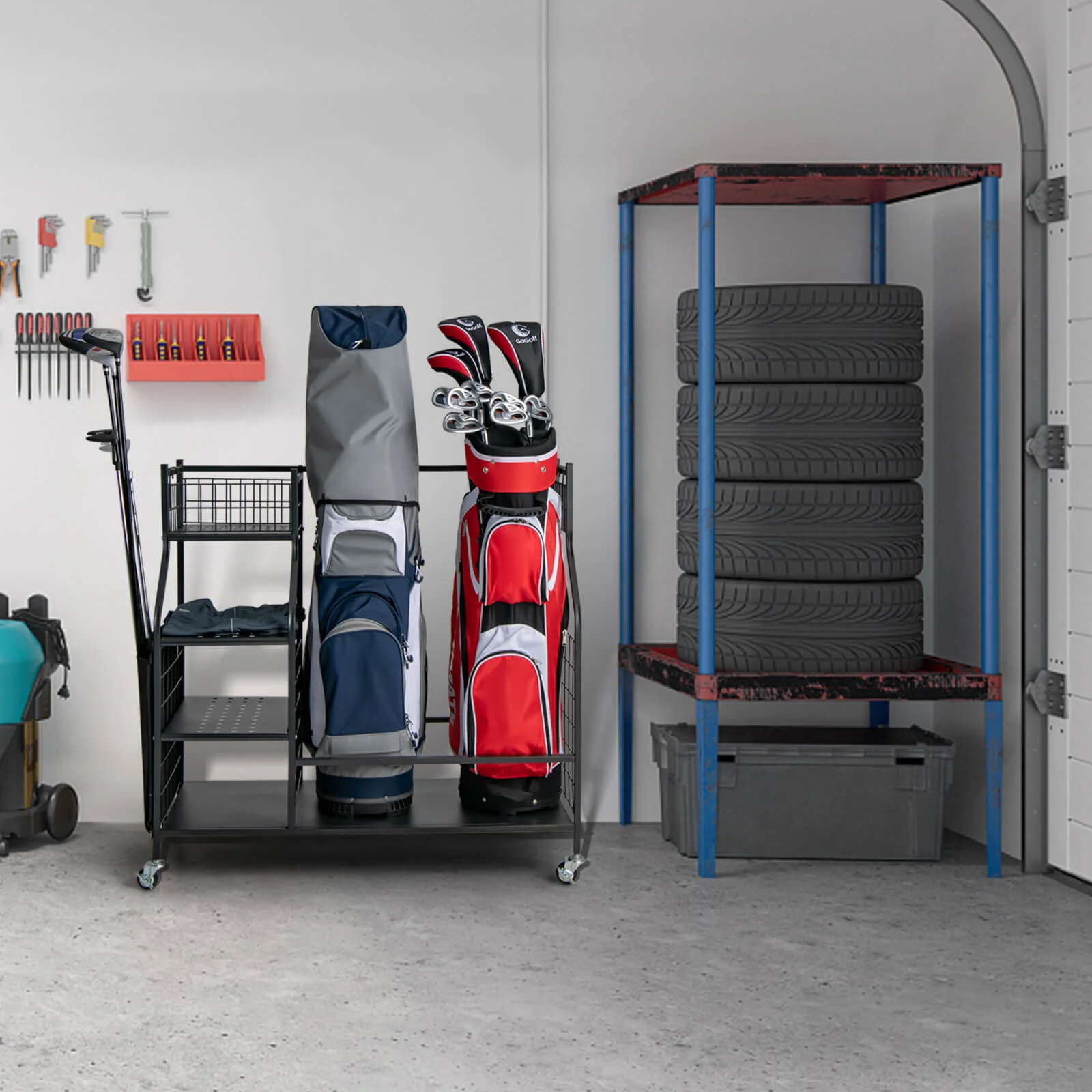 Double Golf Bag Organizer with Lockable Universal Wheels - Image 2