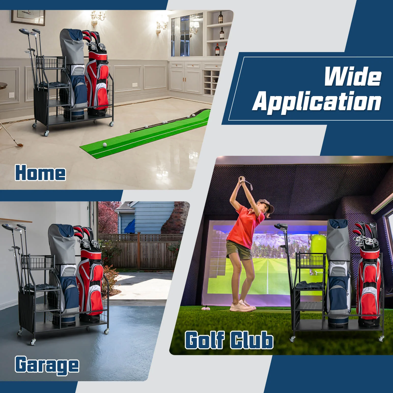 Double Golf Bag Organizer with Lockable Universal Wheels - Image 6