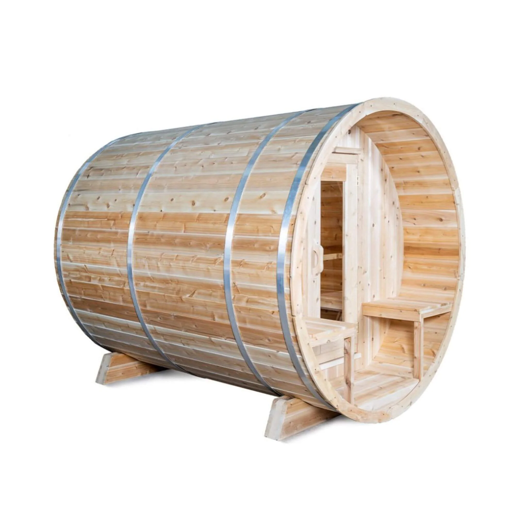 Dundalk Leisurecraft 4-Person Canadian Timber Serenity Barrel Sauna with Solid Wood Benches - Image 6