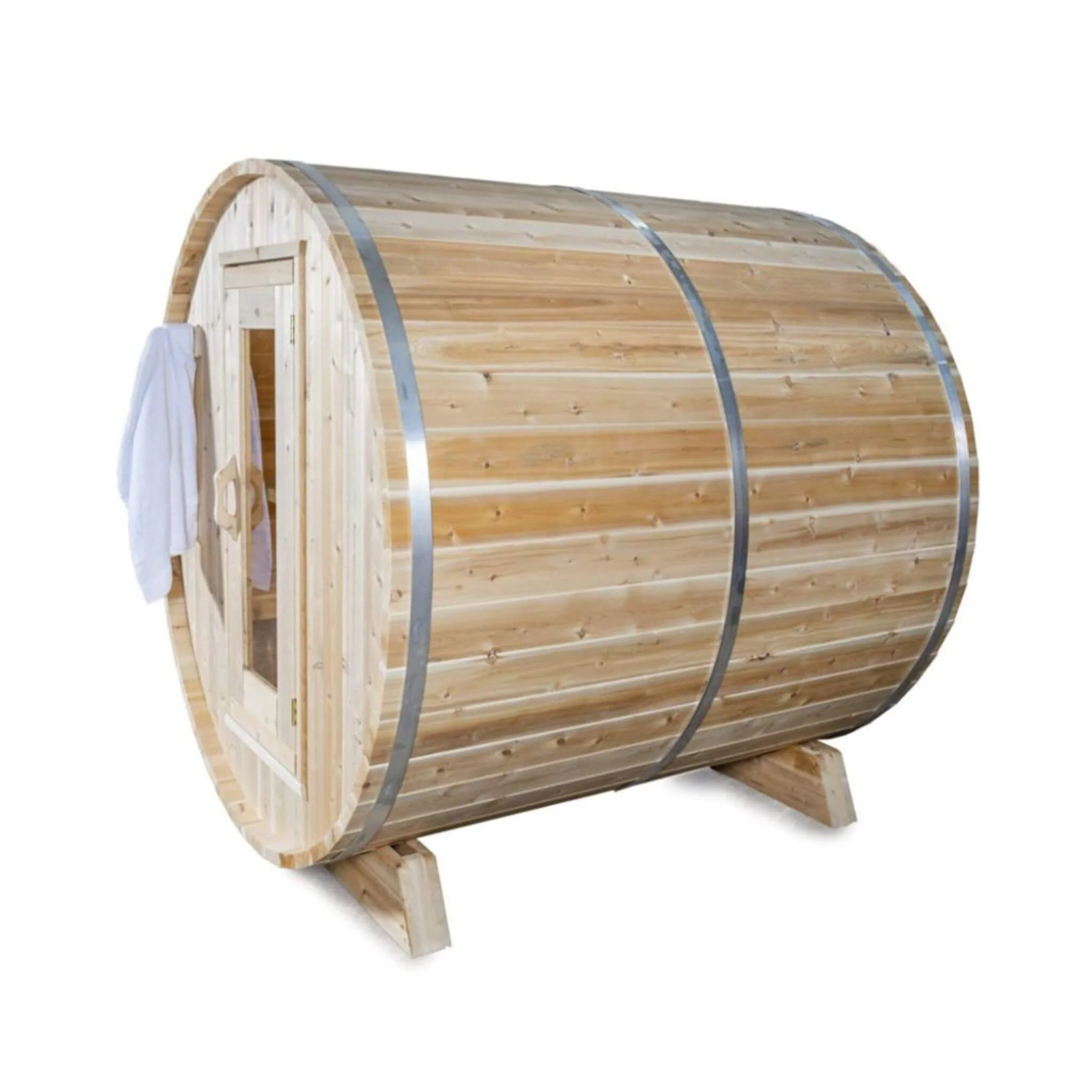 Dundalk Leisurecraft 84-Inch 4-Person Canadian Timber Harmony Barrel Sauna with Solid Wood Benches - Image 2
