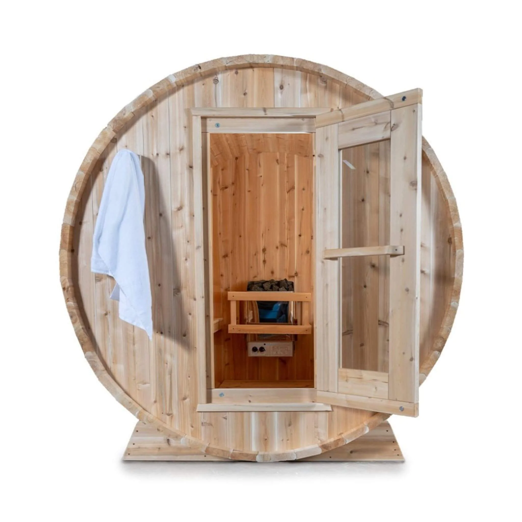 Dundalk Leisurecraft 84-Inch 4-Person Canadian Timber Harmony Barrel Sauna with Solid Wood Benches - Image 4