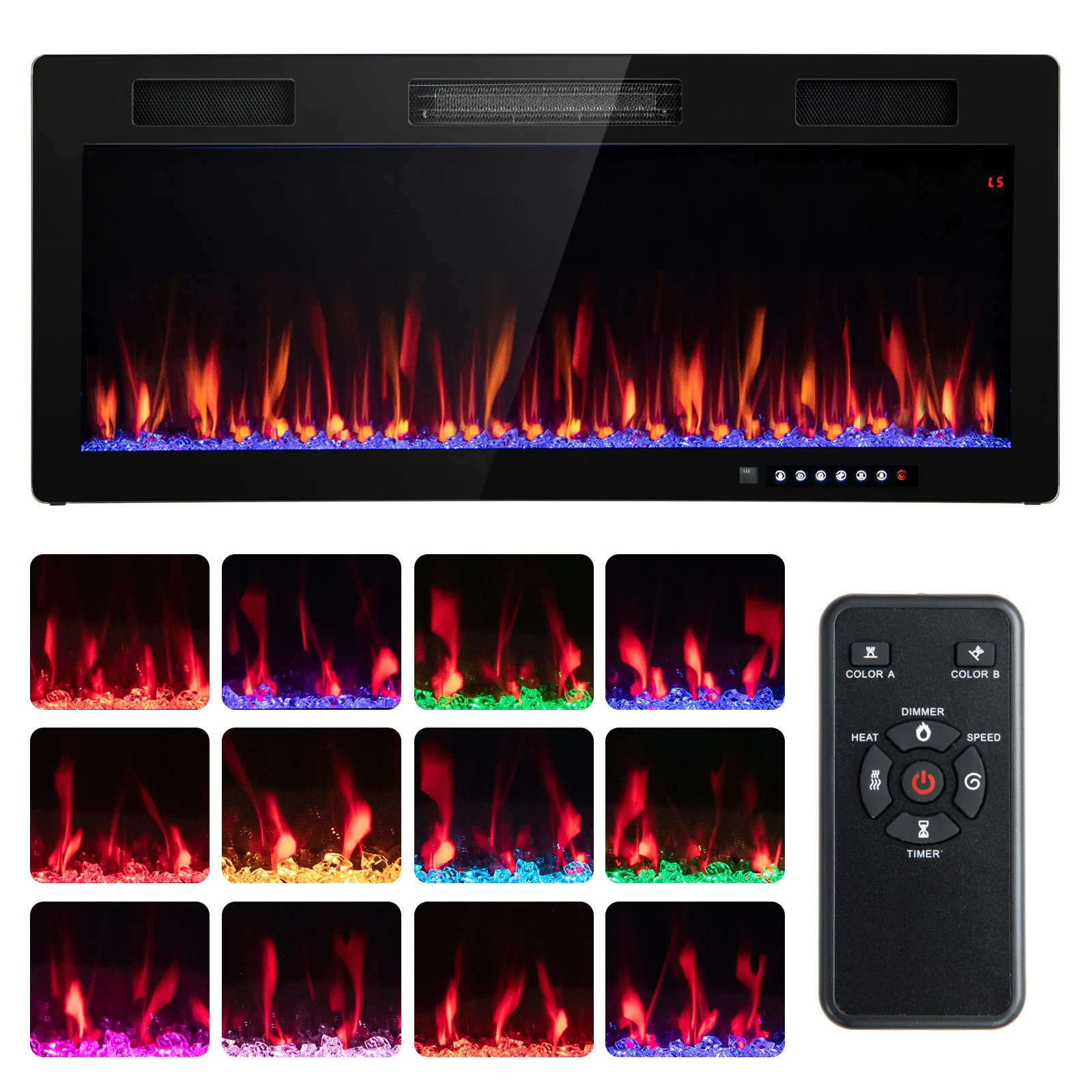 Electric Fireplace 40/50/60 Inches Recessed and Wall Mounted for 2' x 6' Stud - Image 3