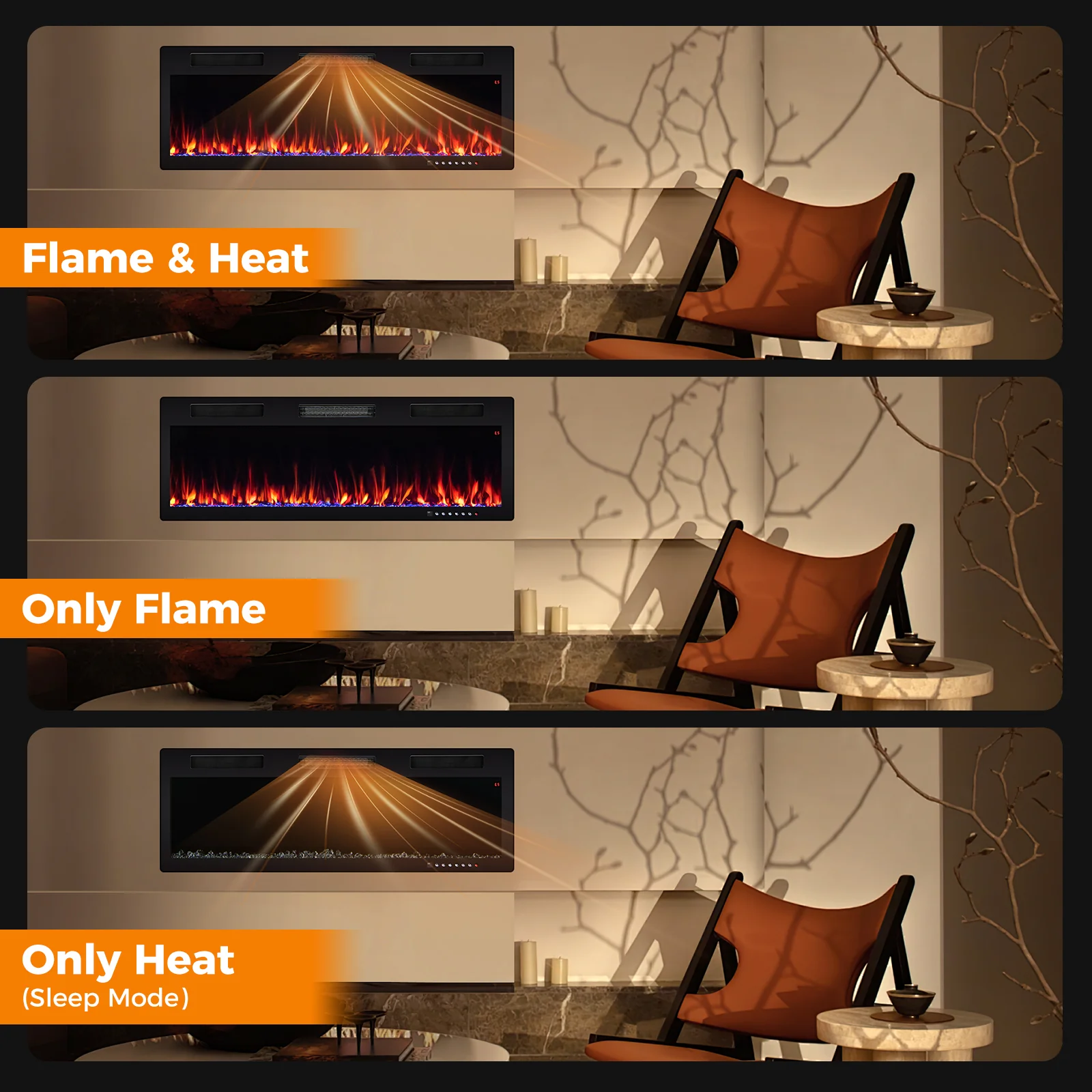 Electric Fireplace 40/50/60 Inches Recessed and Wall Mounted for 2' x 6' Stud - Image 9