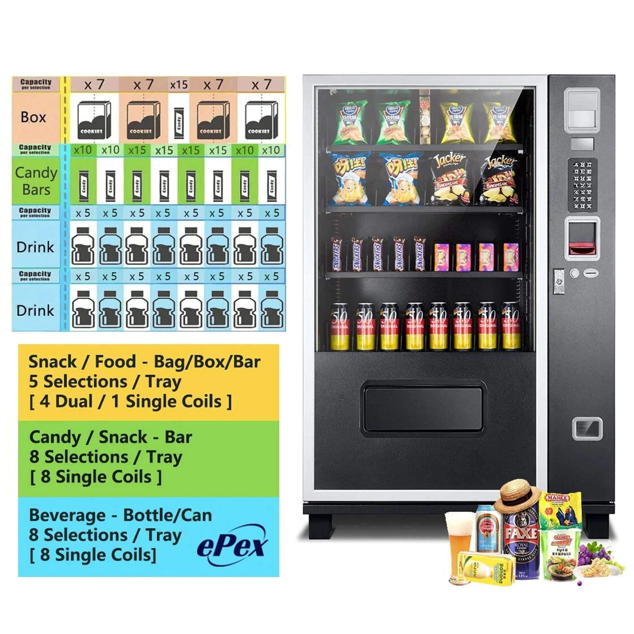 Epx 5FT Snacks And Drinks Combo Vending Machine With Dual Zone Refrigeration And Bill Acceptor - Image 3