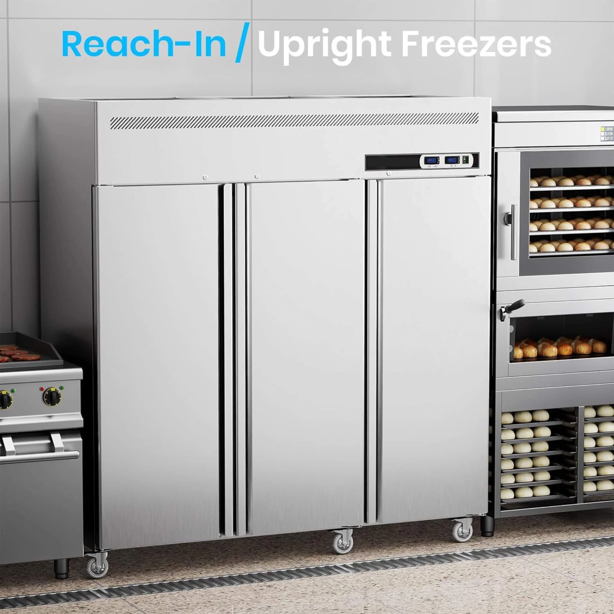 Extra-Large 72-Inch 54 Cu.Ft Commercial 3-Door Upright Reach-In Freezer Refrigerator Combo with Wheels - Image 4
