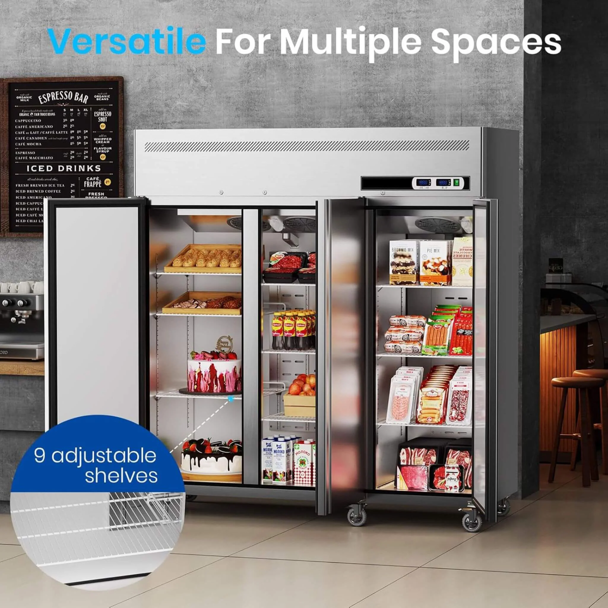 Extra-Large 72-Inch 54 Cu.Ft Commercial 3-Door Upright Reach-In Freezer Refrigerator Combo with Wheels - Image 8