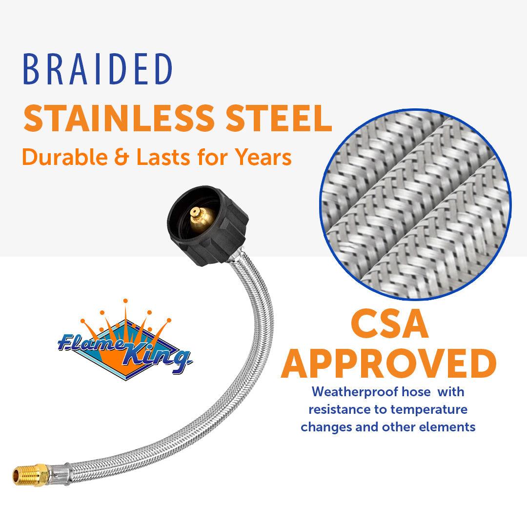Flame King 1/4" NPT Stainless Steel Braided Propane Pigtail Hose 2 Pack for RV Regulators 12 inches - Image 3