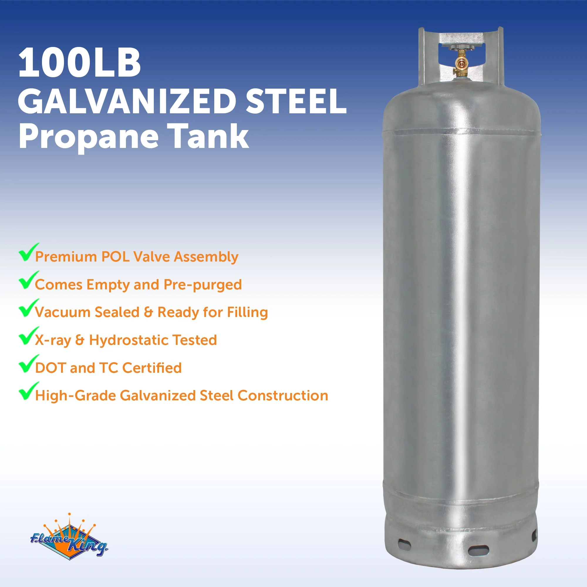 Flame King 100lb Empty Galvanized Propane Tank LP Cylinder with POL Valve - Image 3