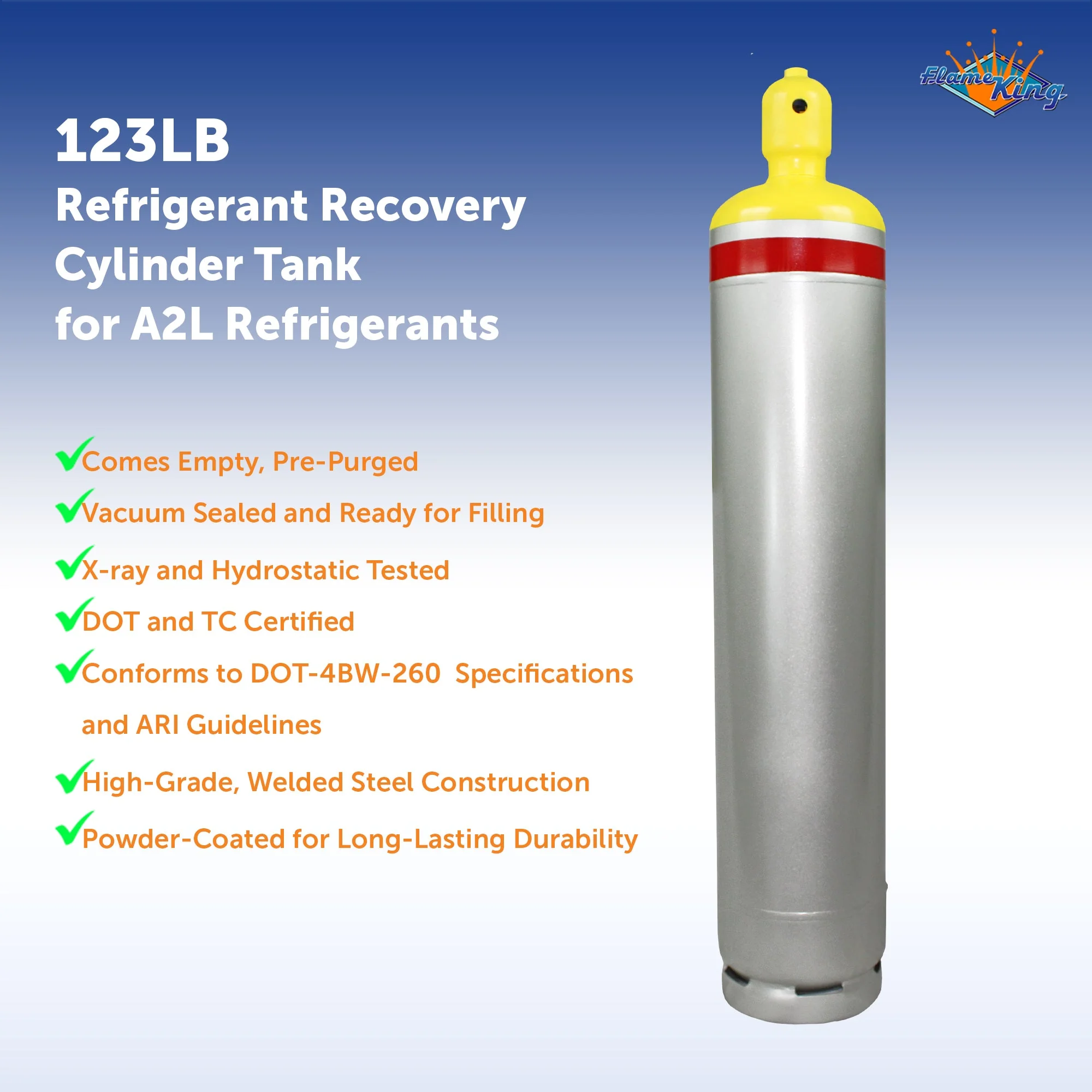Flame King 123lb Refrigerant Cylinder Tank with Multi Valve for A2L Refrigerants - Image 2