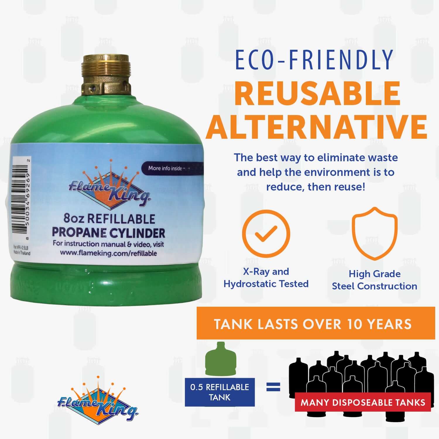 Flame King 2 Packs Eco Friendly Sustainable 8oz 1/2lb Refillable Propane Tank LP Cylinder - Image 6