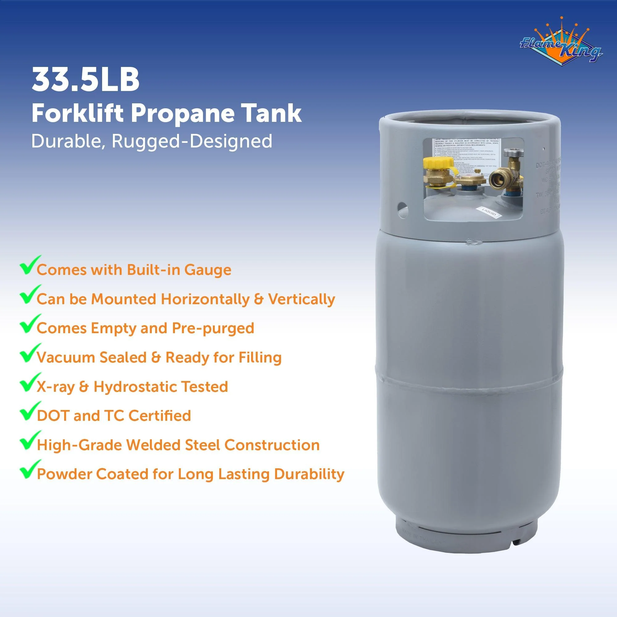 Flame King 33.5lb Forklift Steel Propane Tank Cylinder with Gauge - Image 6