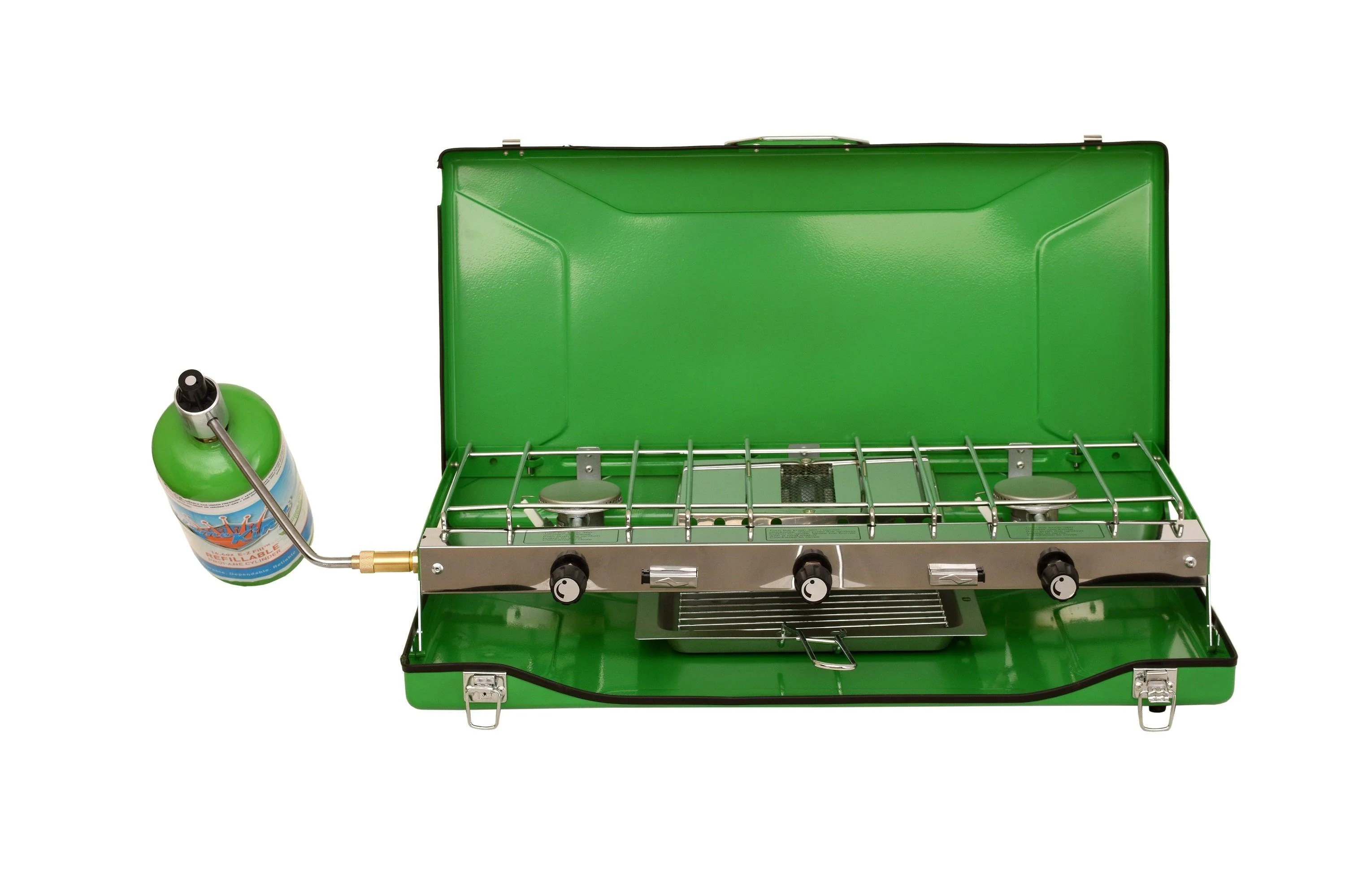 Flame King Portable 3 Burner Grill Propane Gas Camping Stove Toast Tray - Image 7