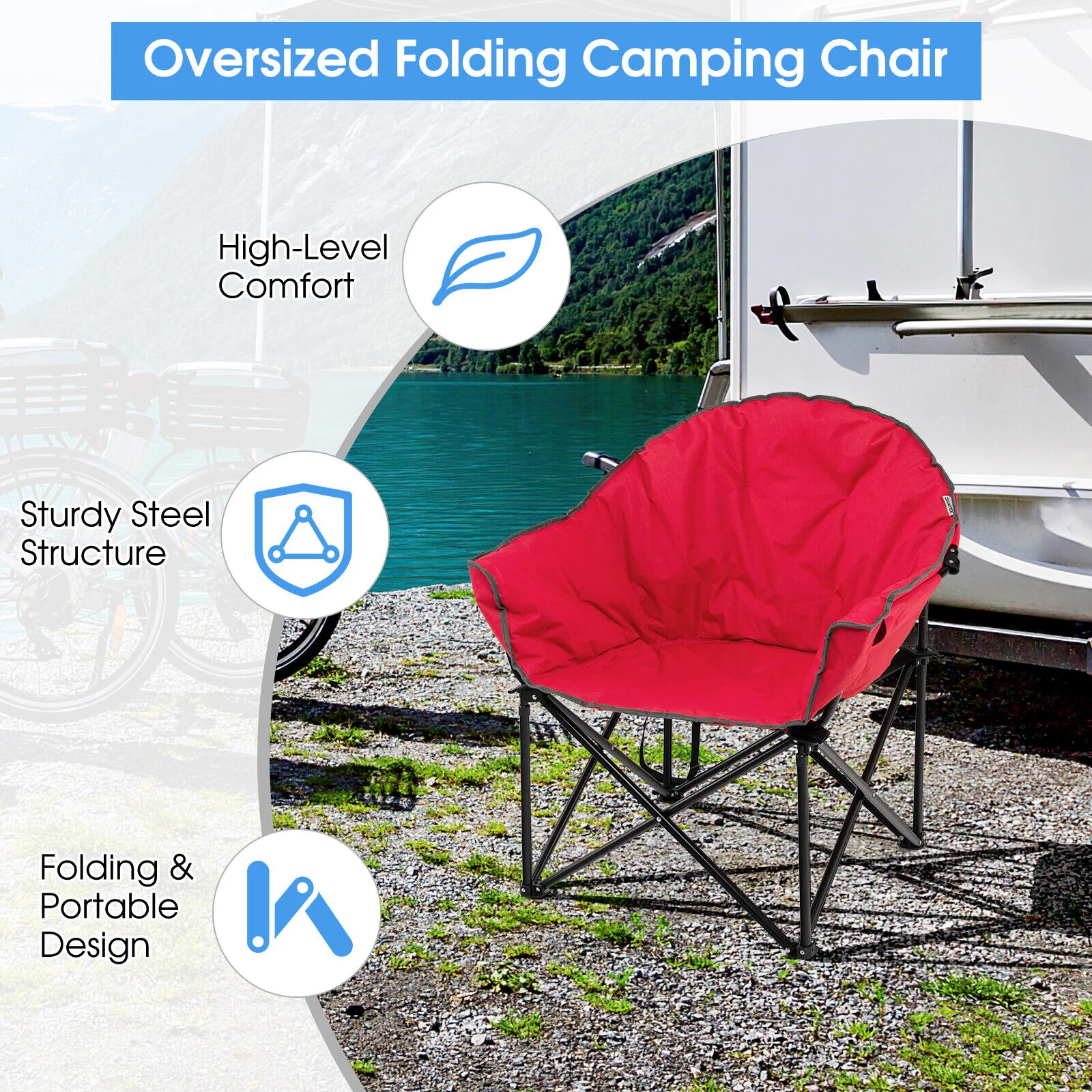 Folding Camping Moon Padded Chair with Carrying Bag - Image 3