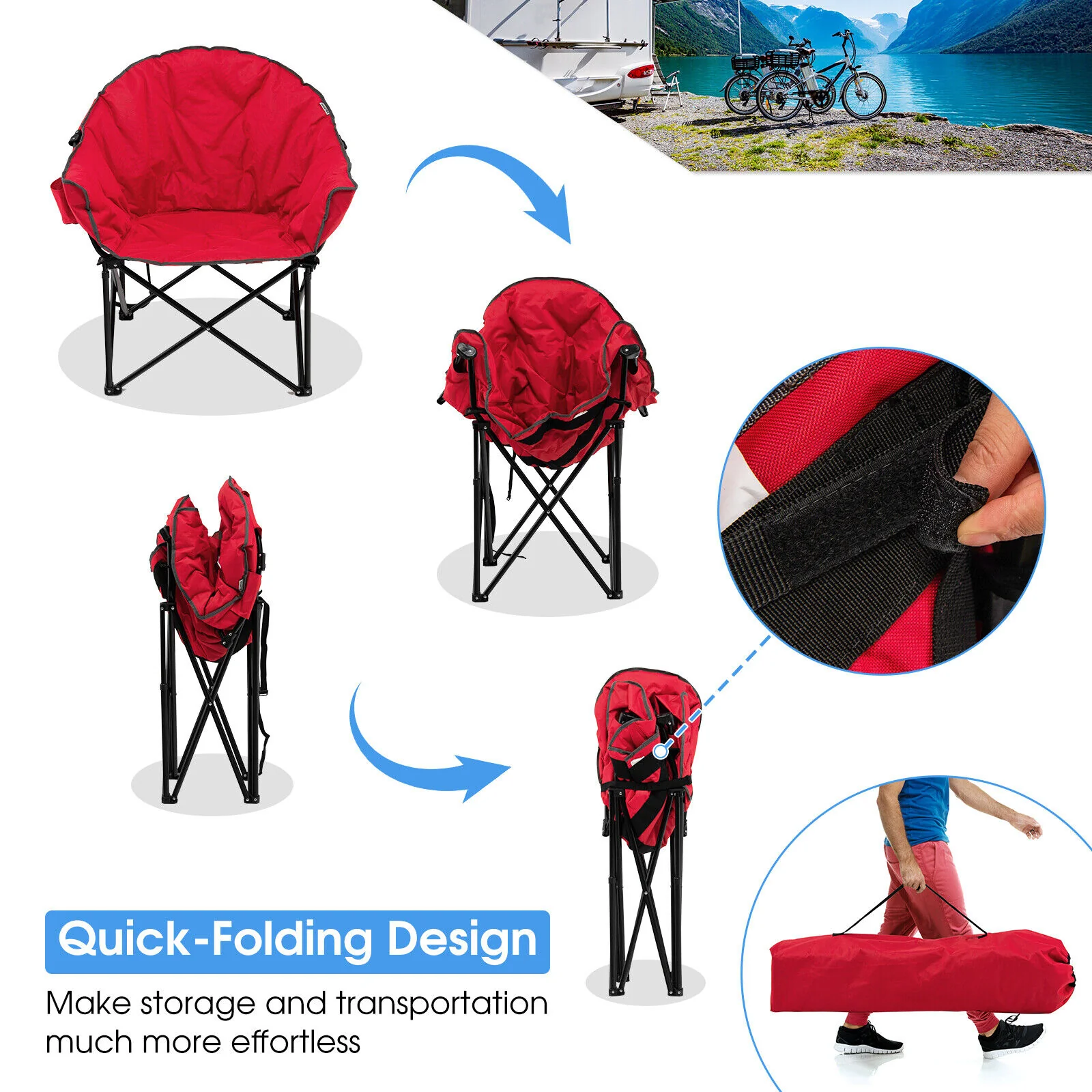 Folding Camping Moon Padded Chair with Carrying Bag - Image 7