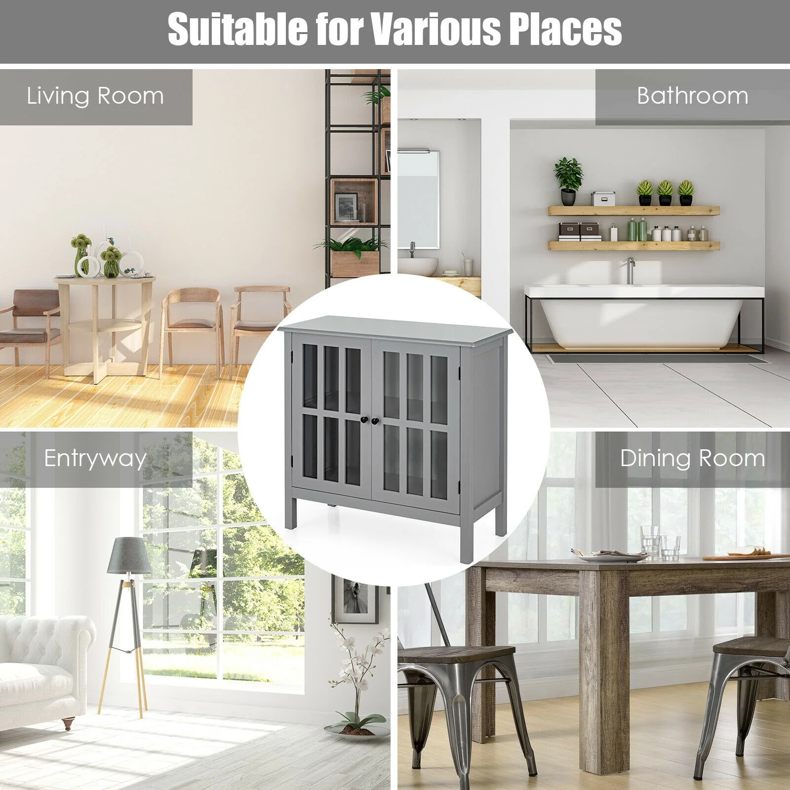Glass Door Sideboard Console Storage Buffet Cabinet - Image 6