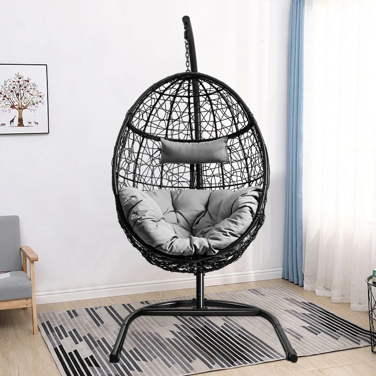 Hanging Cushioned Hammock Chair with Stand - Image 8
