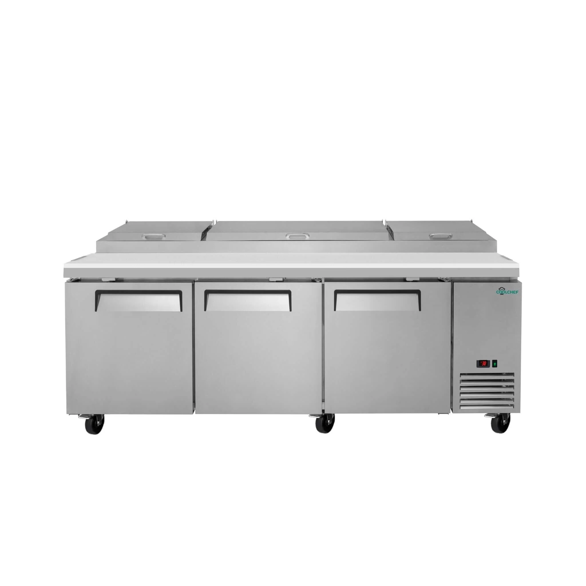 Heavy-Duty 93" Commercial Stainless Steel Pizza Prep Table With Refrigeration - Image 4