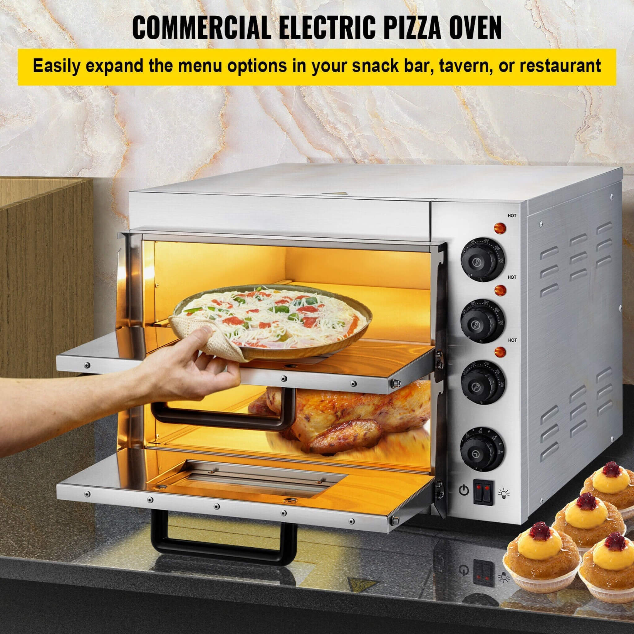 Heavy-Duty Electric Indoor Commercial Countertop Double Deck Pizza Oven 2000W - Image 5