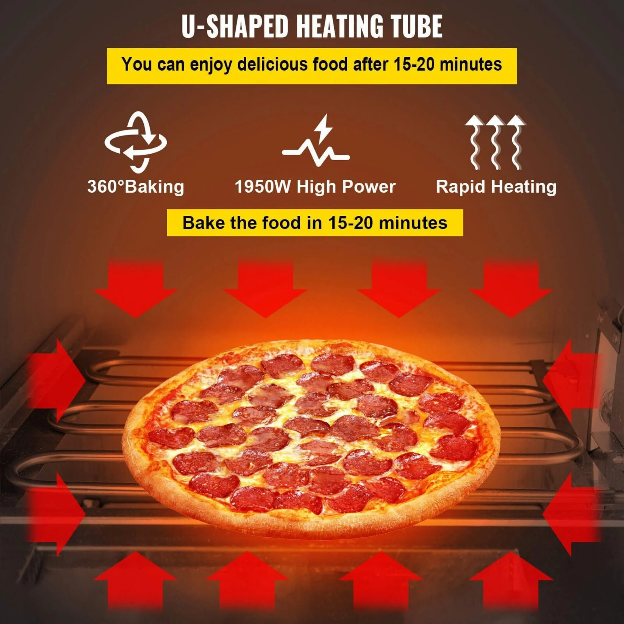 Heavy-Duty Electric Indoor Commercial Countertop Double Deck Pizza Oven 2000W - Image 7