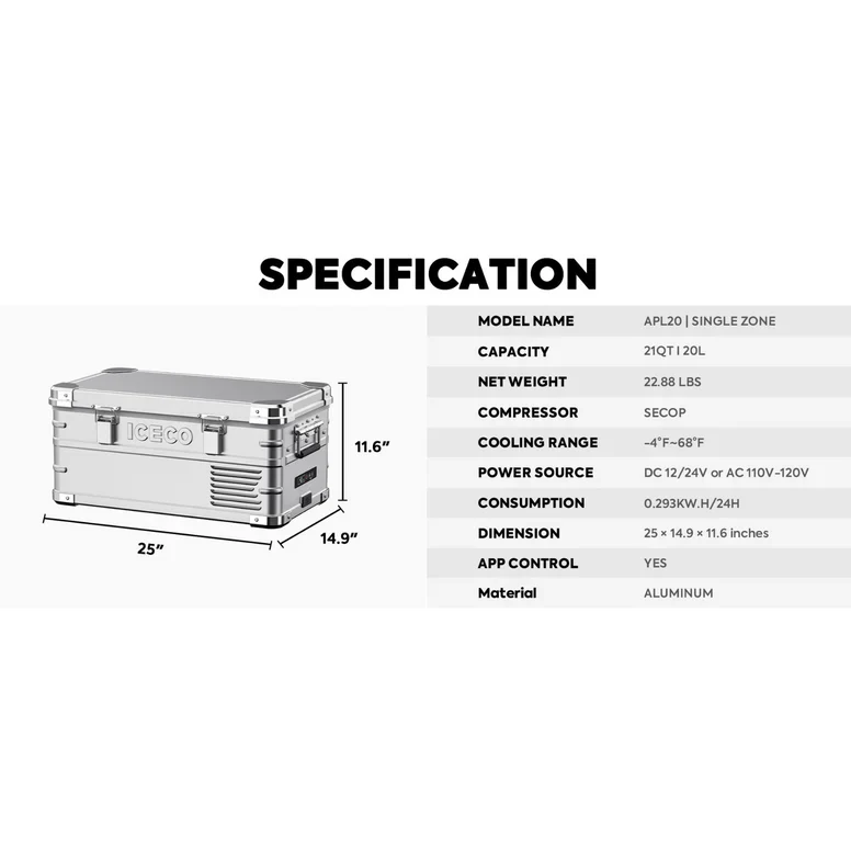 ICECO Light Duty Aluminum Freezer Single Zone 20 LT - Image 3