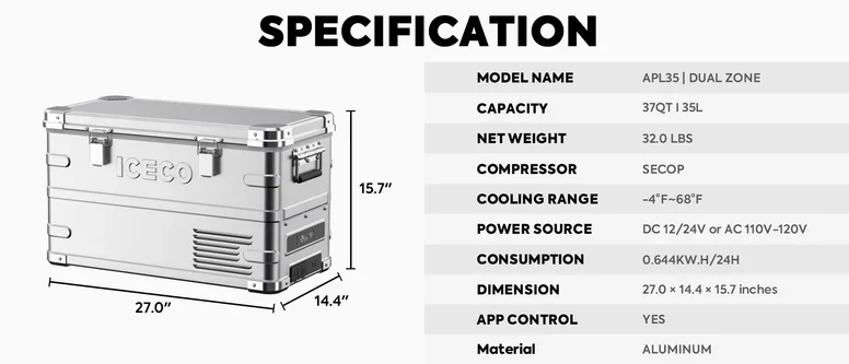 ICECO Dual Zone Aluminum Fridge 35 LT - Image 3