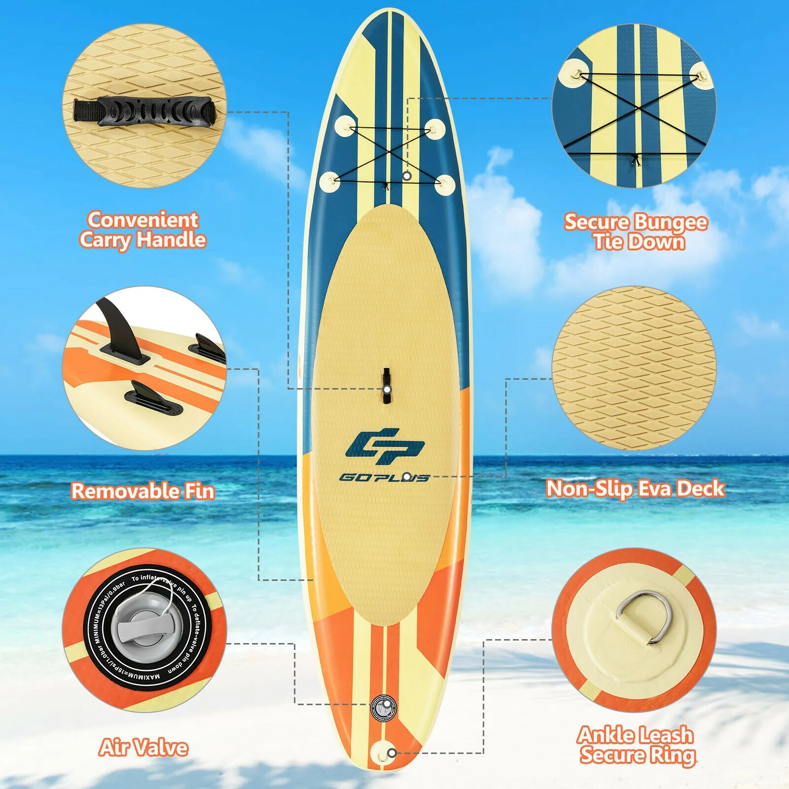 Inflatable Stand Up Paddle Board Surfboard with Bag Aluminum Paddle and Hand Pump - Image 8