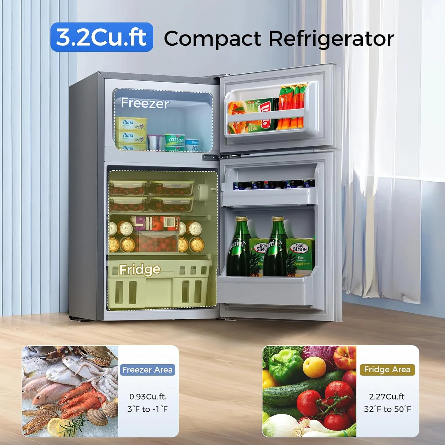 Kismile 3.2 CU.FT. Mini Refrigerator with Freezer F5887 - Image 16
