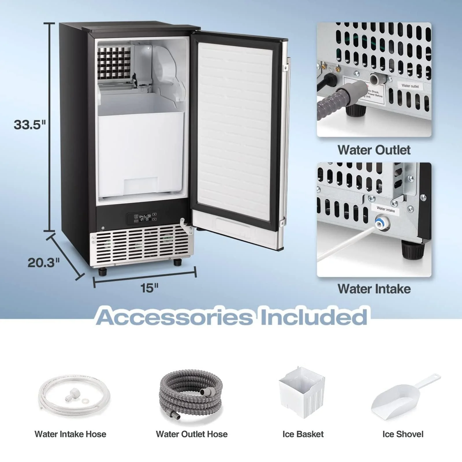 Kismile Commercial Built-in Ice Maker 80 Lbs Under Counter Ice Maker with 24HR Timer Reversible Door Ice Maker for Home & Office - Image 4
