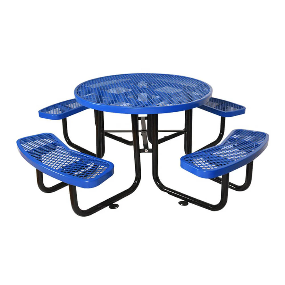 Large 46-Inch Heavy-Duty Round Outdoor Steel Picnic Table With Umbrella Hole - Image 11