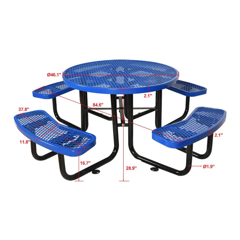 Large 46-Inch Heavy-Duty Round Outdoor Steel Picnic Table With Umbrella Hole - Image 12