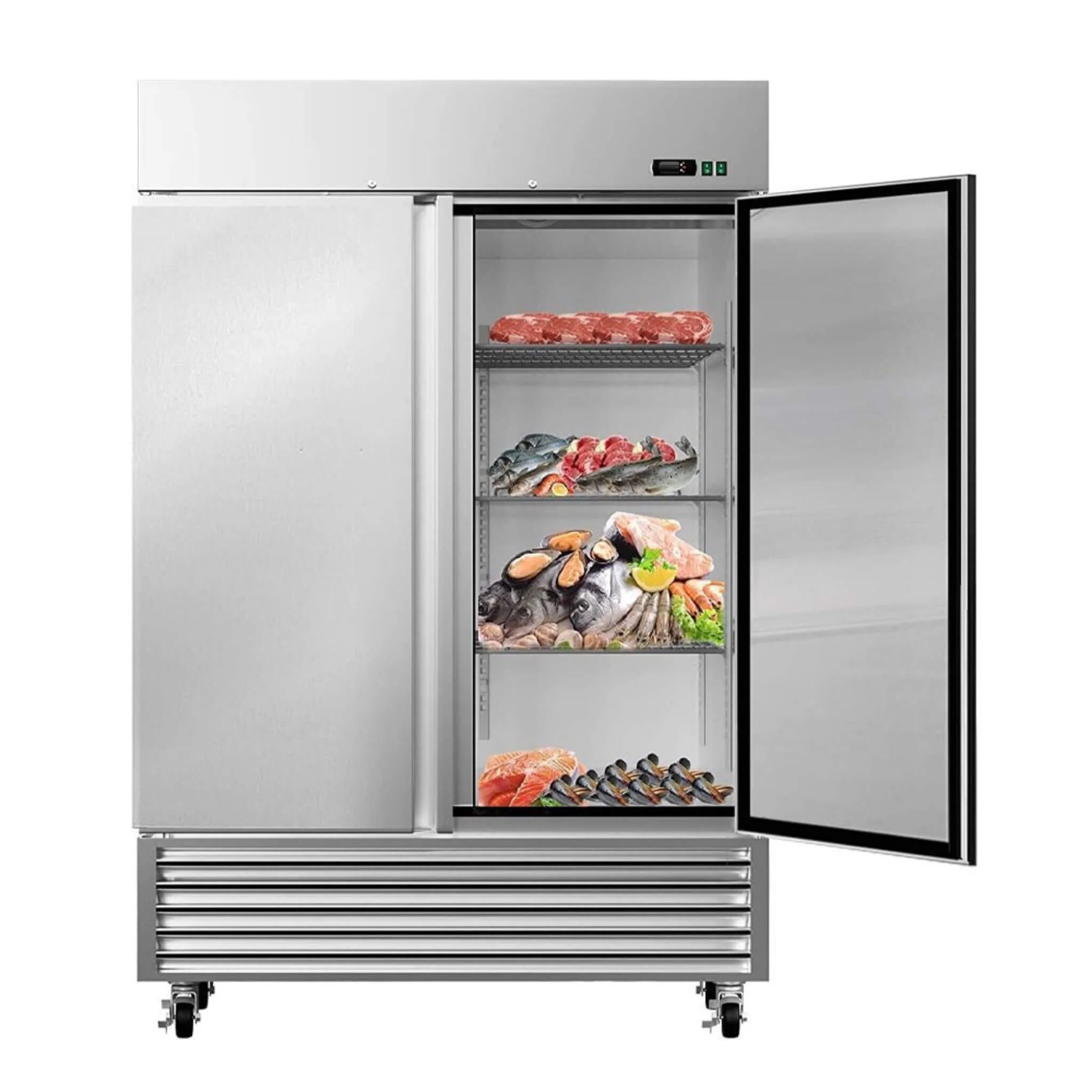 Large 49 Cu.Ft. Two Door Stainless Steel Commercial Industrial Restaurant Freezer, 54"