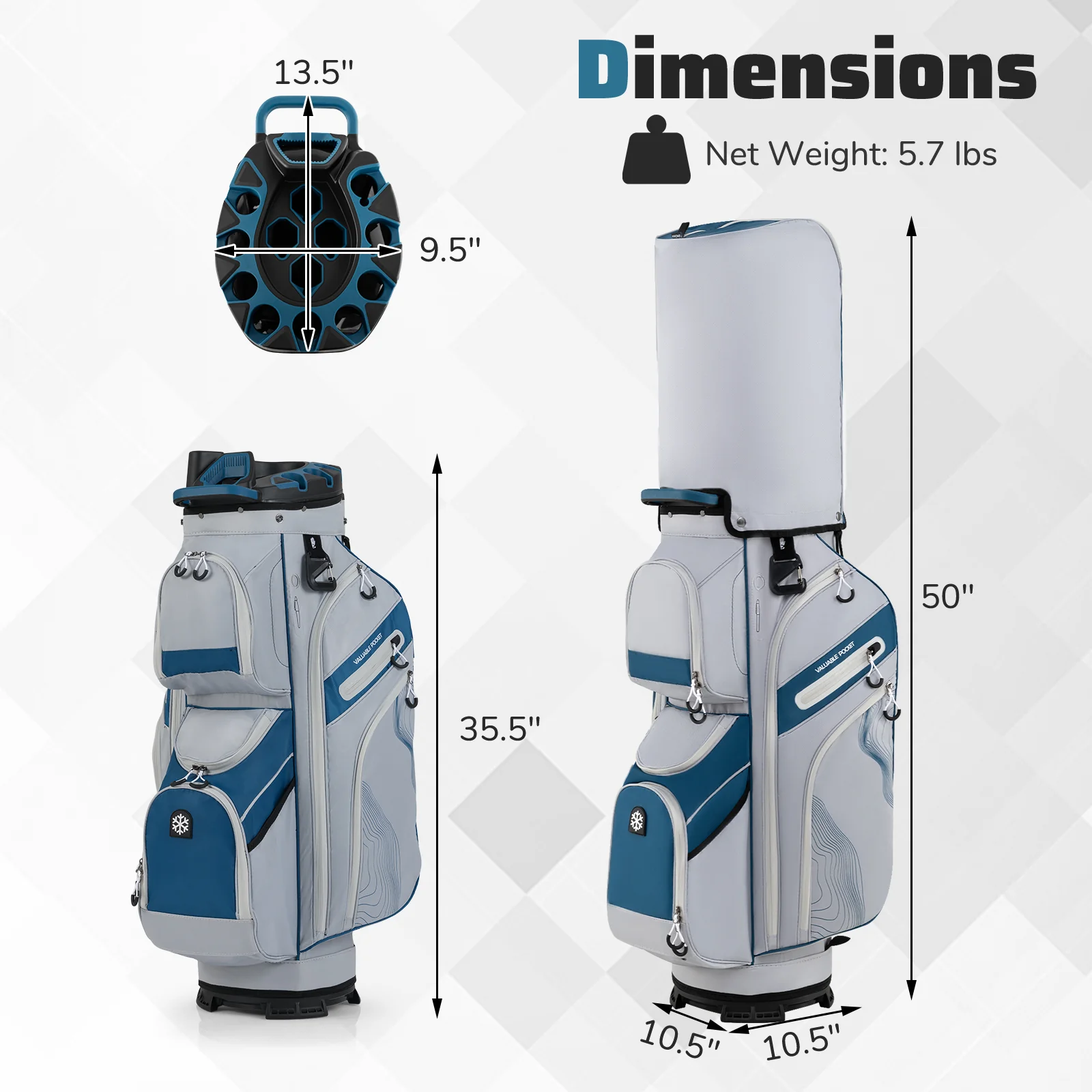 Molded Lock Top Golf Cart Bag with 14-Way Full Length Dividers and 11 Pockets - Image 13