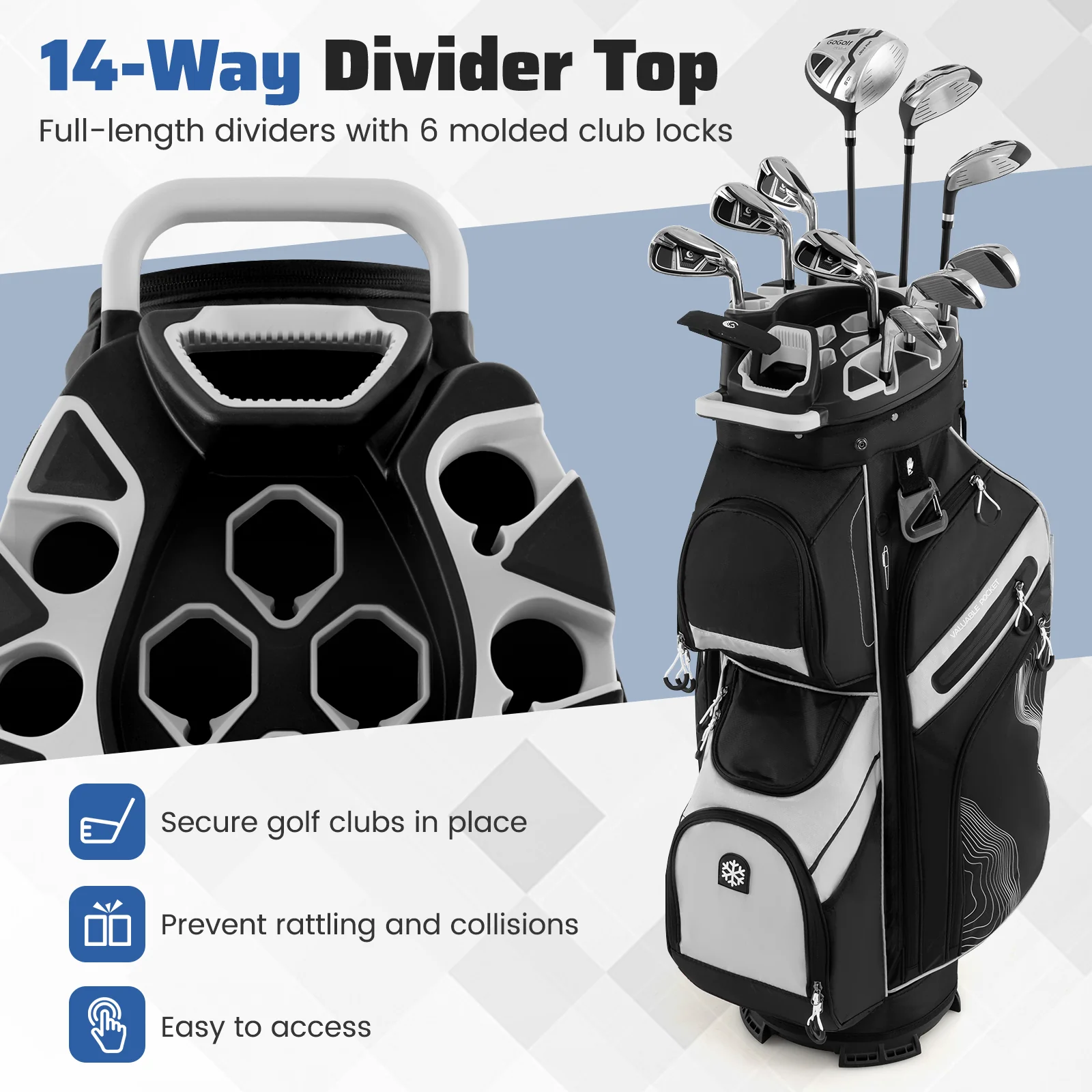 Molded Lock Top Golf Cart Bag with 14-Way Full Length Dividers and 11 Pockets - Image 20