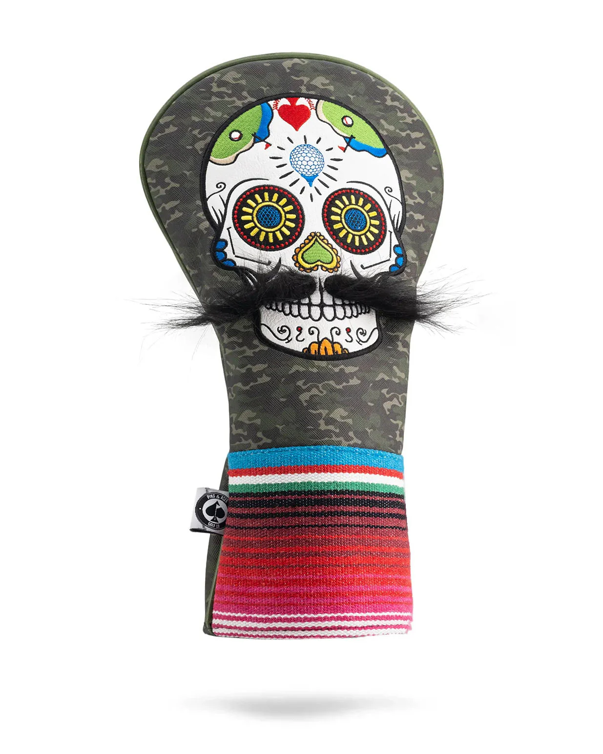 Mustache Sugar Skull - Driver Cover Green Camo - Image 2