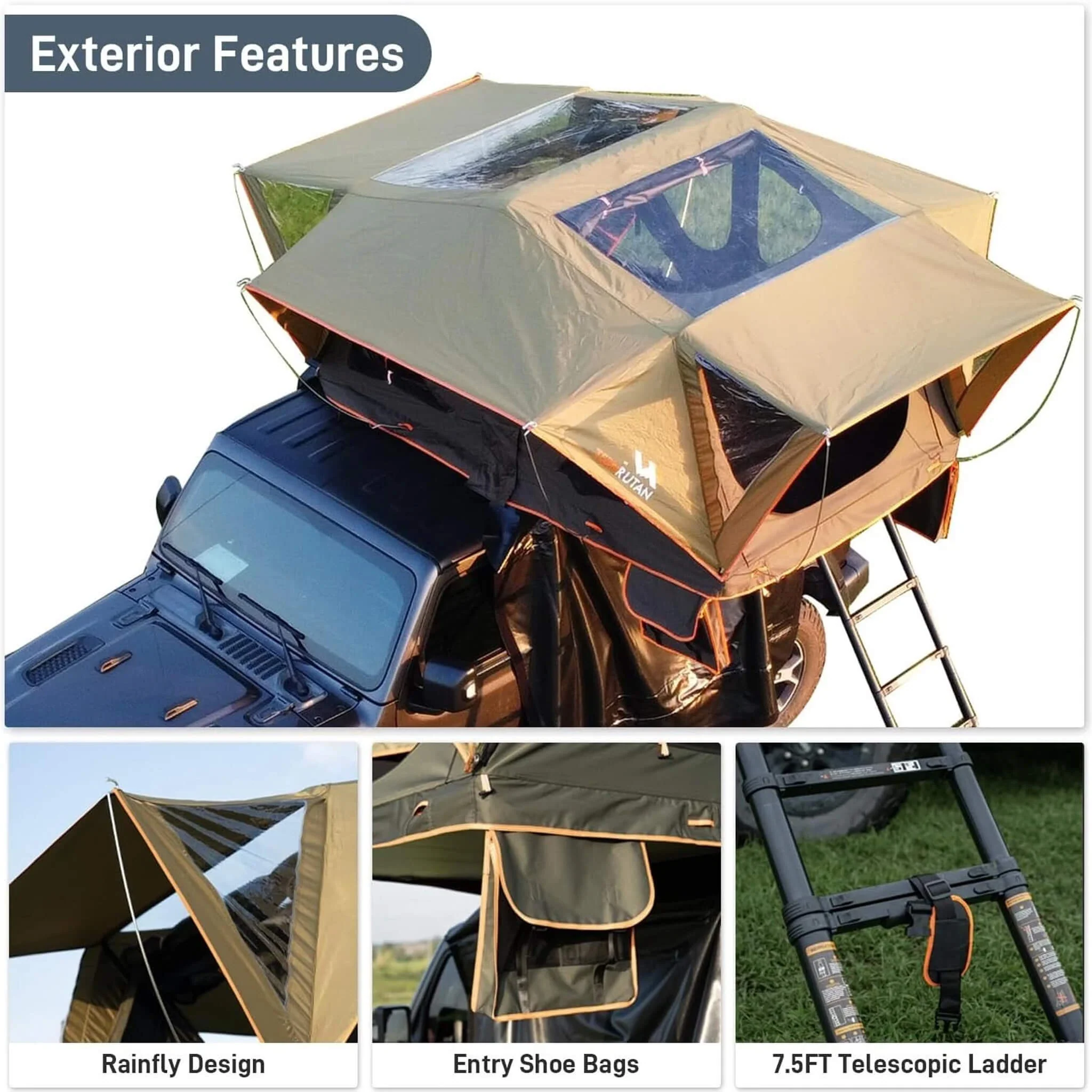 Naturnest Andromeda Green Soft Shell Rooftop Tent With Large Panoramic Skylight & YKK Doors - Image 10