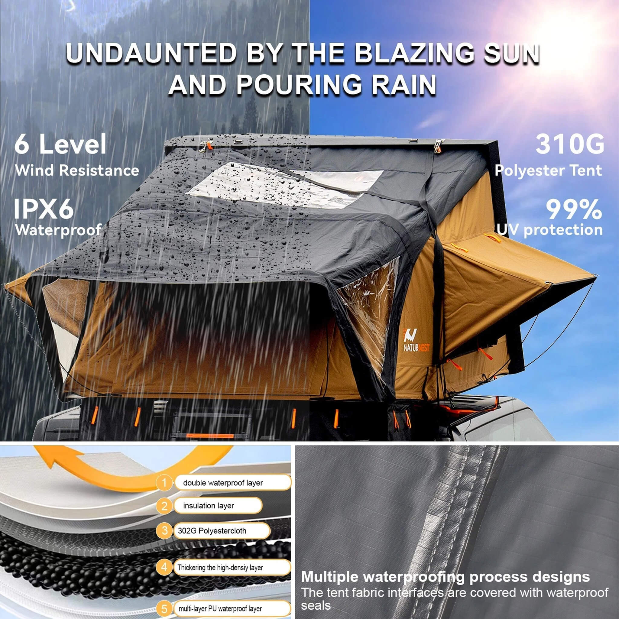 Naturnest Sirius 3 Premium 2XL 3-Person Clamshell Rooftop Tent - Image 9