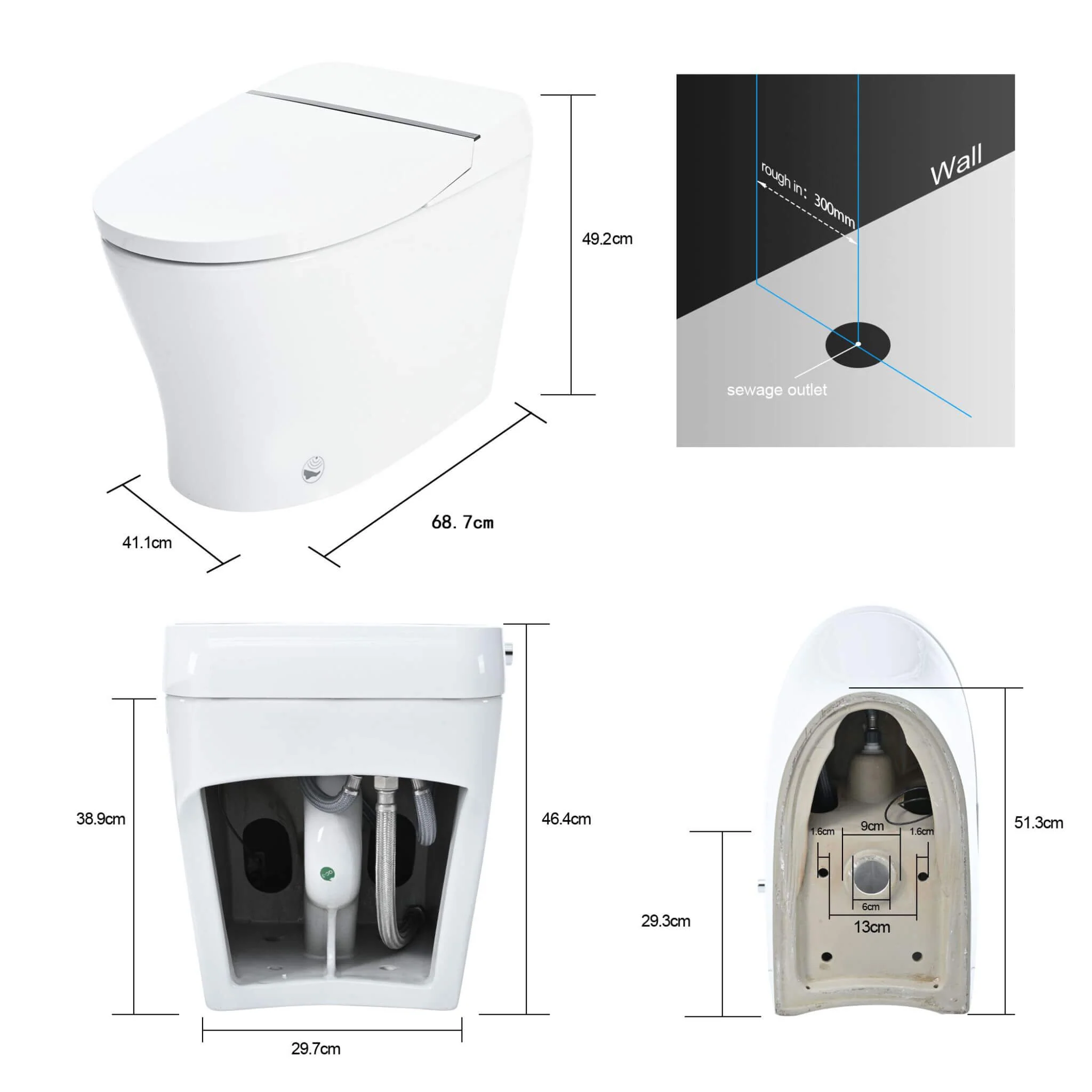 Nuvia 1/1.28 GPF Smart Compact Dual Flush Tankless Toilet Bidet Combo with Self-Cleaning Nozzle and Foot Sensor Flush - Image 11