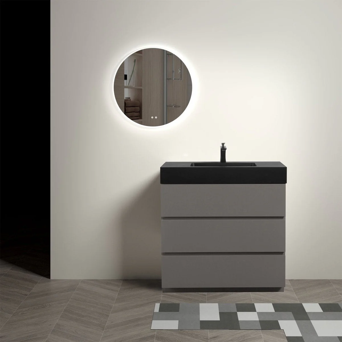 Nuvia 36 Inch Premium Modern Freestanding One-Piece Bathroom Vanity Set Without Drain And Faucet - Image 4