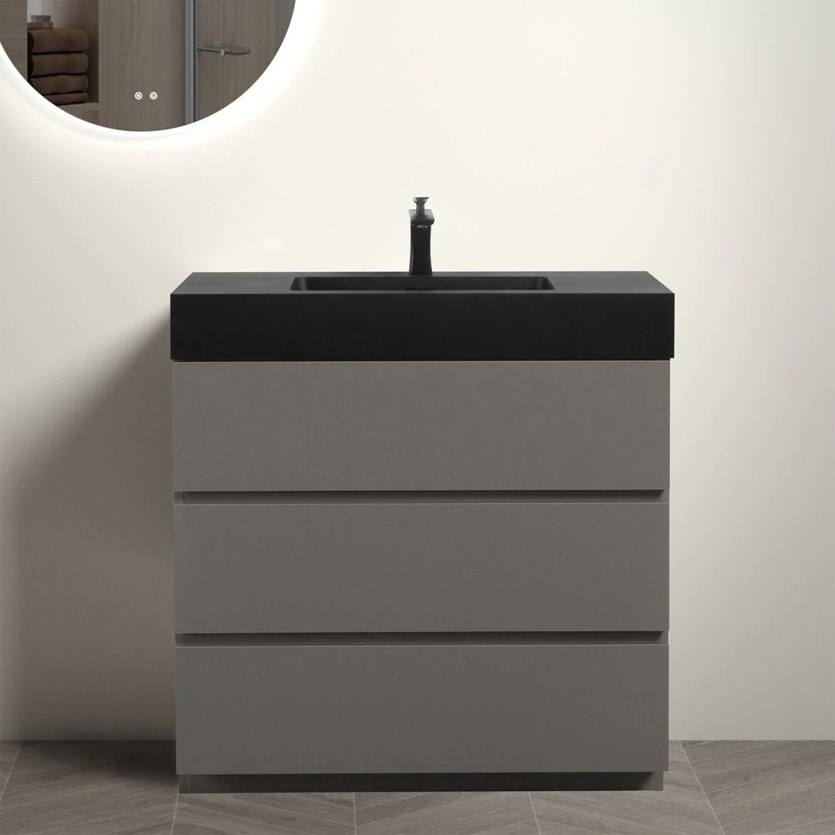 Nuvia 36 Inch Premium Modern Freestanding One-Piece Bathroom Vanity Set Without Drain And Faucet - Image 5