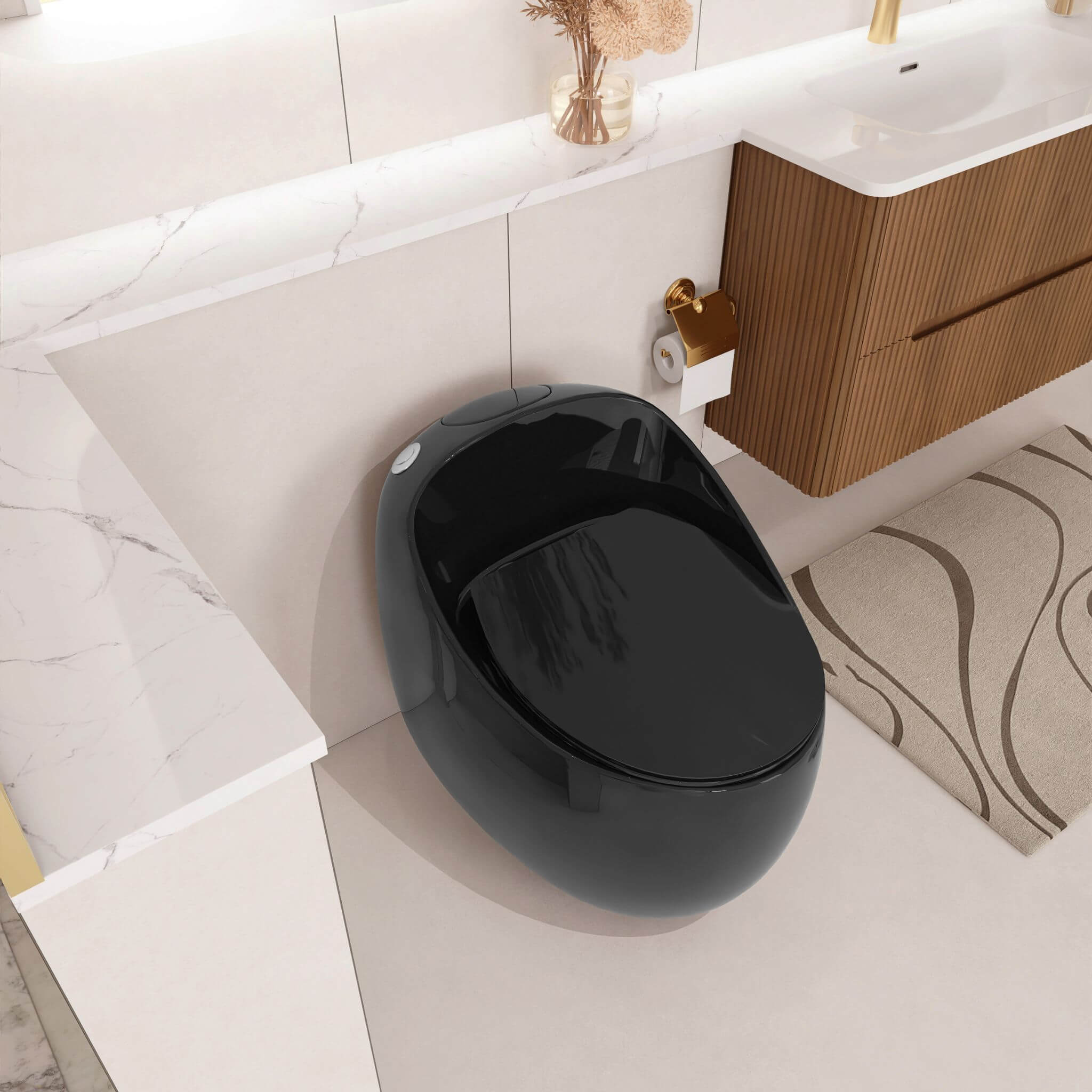 Nuvia Modern 1.28 GPF Single Flush 1-Piece Ceramic Egg-Shaped Toilet - Image 10