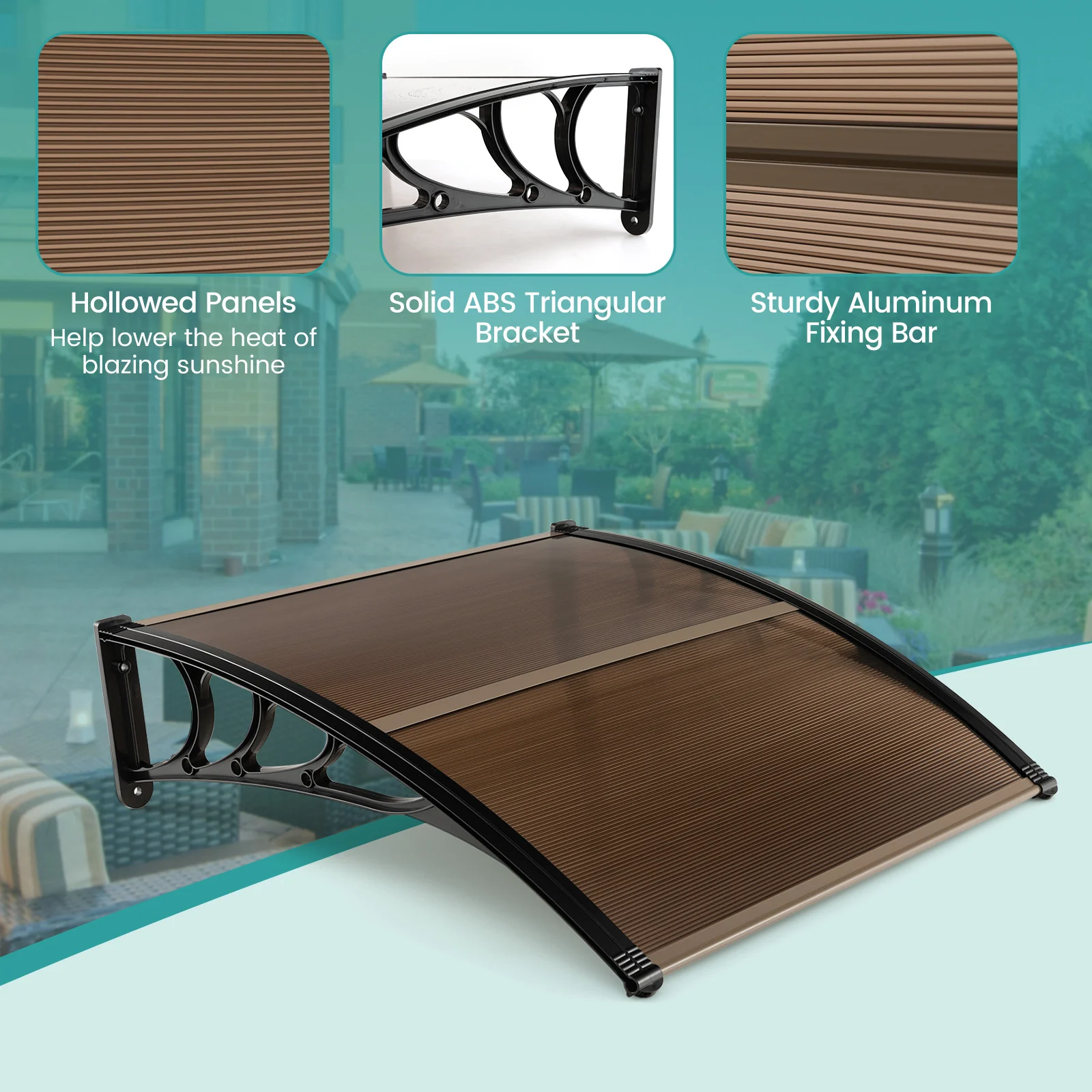 Outdoor Front Door Patio Overhang Awning for Sunlight Rain Snow Wind Protection-40 x 40 Inch - Image 6