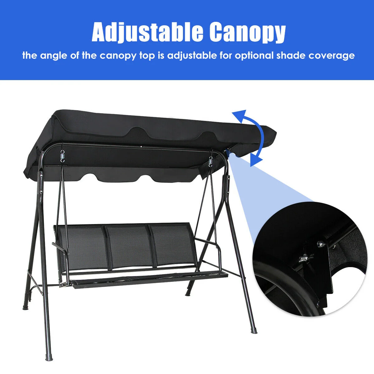 Outdoor Patio Swing Canopy 3 Person Canopy Swing Chair - Image 6