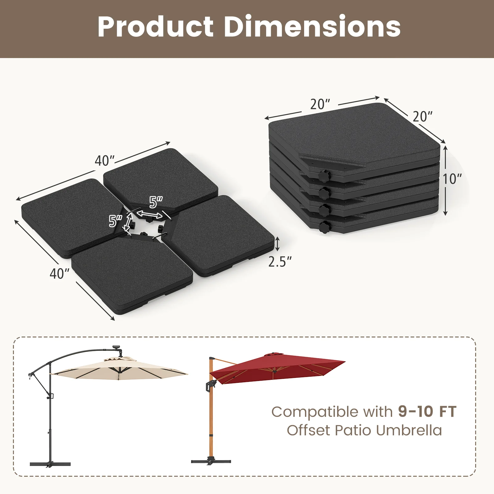 Patio Offset Umbrella Base with Easy-Fill Spouts - Image 5