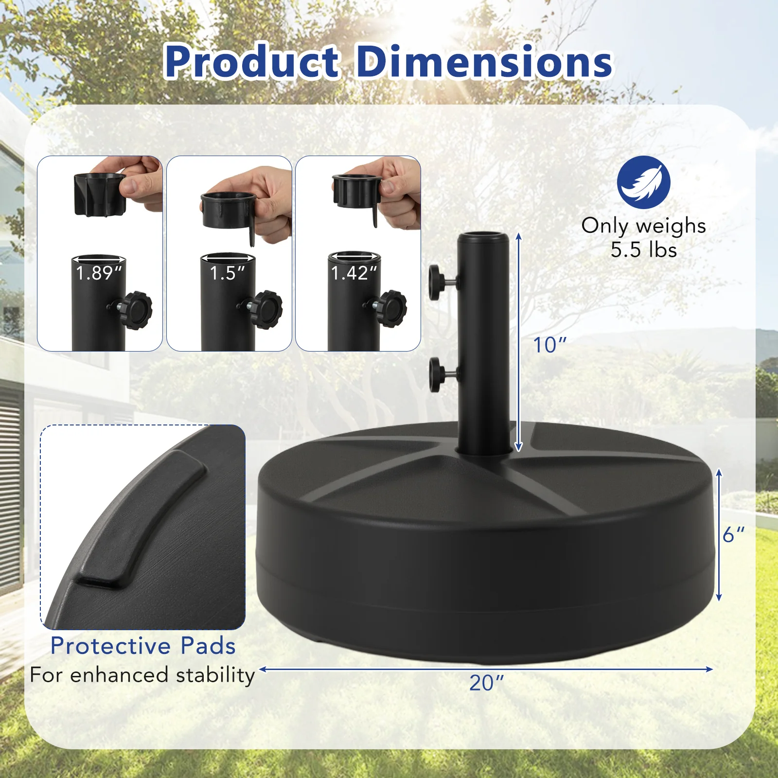 Patio Umbrella Base 88LBS Capacity Water and Sand Fillable Market Table Umbrella Stand - Image 4